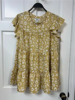 Myra Bag Yellow and White Leopard Tiered Mini Dress thumbnail 1