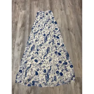Abercrombie & Fitch Blue White Peacock Toile Maxi Dress XL Lace Up Back Slit thumbnail 4