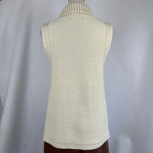 Cream Cable Knit Turtleneck Sleeveless Sweater Vest Women's Small Cozy‎ Casual thumbnail 4