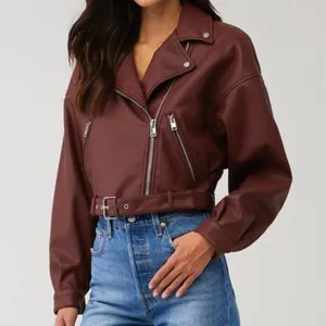 Lamarque Women's Mahogany Brown Dani Moto Jacket Large Cropped Belted Fall thumbnail 12