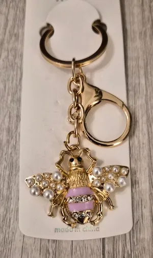 NWT Mint Gold Bumblebee Bag Charm Keychain Pink Rhinestone Pearl Cottagecore thumbnail 1