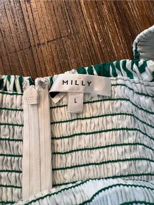 Milly Peplum Top Womens Large‎ Green White Palm Leaf Puff Sleeve Smocked thumbnail 6