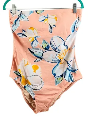 Kona Sol Medium Coverage One Piece Swimsuit Lace Up Floral Light Pink Size XL thumbnail 1