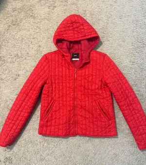 BDG Bright Red Quilted Hooded Puffer Jacket thumbnail 1