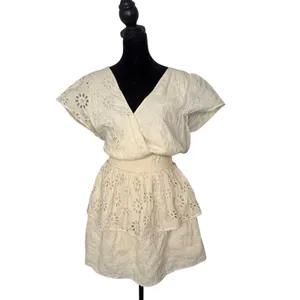 AE Cottagecore BOHO Eyelet Lace Ruffle Tiered Smocked Wrap Mini‎ Dress Size M thumbnail 9