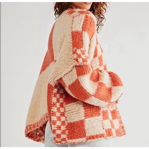 Free People Aldrin Cardi XS/S Oversized Orange Cream Checkered Tennessee Vols thumbnail 2
