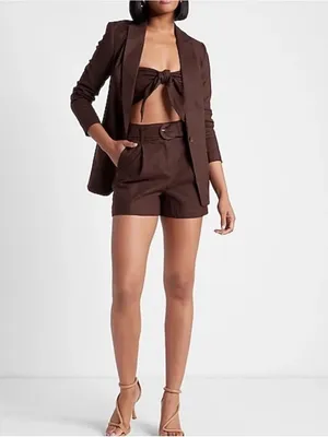 Express Linen-Blend Brown Tie-Front Bandeau thumbnail 4