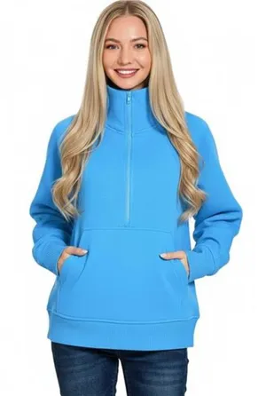 Zenana Half Zip Fleece Sweatshirt with kangaroo Pocket‎ thumbnail 1