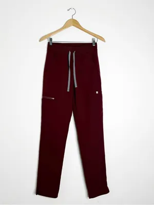 FIGS Yola High Waisted Scrub Pants Burgundy XS Tall thumbnail 3