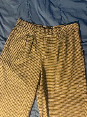 Women's Beige Black Check Pleated Wide-Leg Dress Pants Button Accent XL thumbnail 5