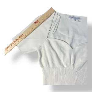 Endless‎ Rose White Cropped Short Sleeve Sweetheart Neckline Knit Sweater Size M thumbnail 4