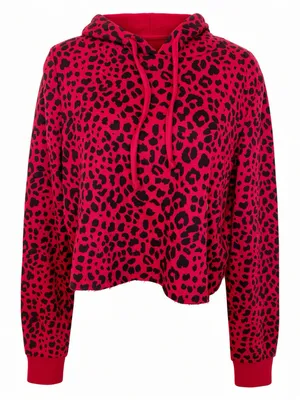 NWT True Religion Red Leopard Print Cropped Hoodie Size Small thumbnail 1