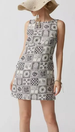 Urban Outfitters Charlotte Linen Mermaid Print Shift Dress XS NWT Nautical Mini thumbnail 1