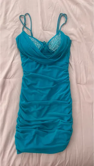 Teal Formal Dress Blue Size M thumbnail 4