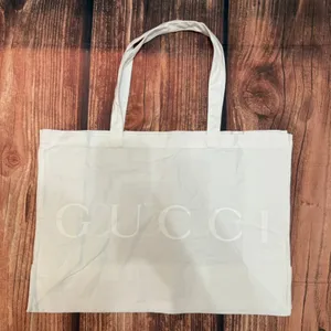Gucci Tote Bag Large White Ivory Logo Print 22x16 Travel Beach Shopper thumbnail 1