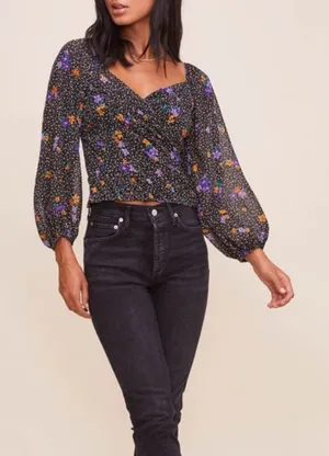 ASTR Black floral Blouse, Medium thumbnail 1