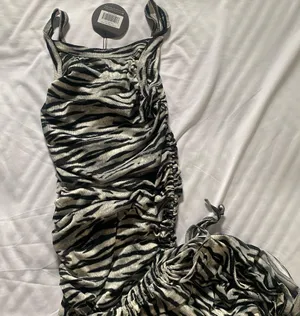 White Fox Boutique zebra print charcoal and black maxi dress thumbnail 1
