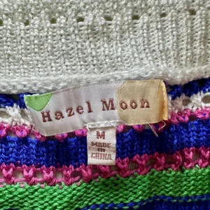 NWT knit striped crocheted Colorful fall cropped sweater cardigan‎ size medium thumbnail 5