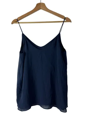 Zara Navy Blue Layered Chiffon Tank Top‎ M thumbnail 2
