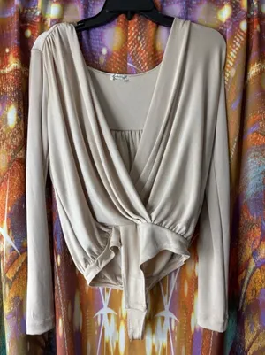 Intimately Free People Beige Long Sleeve Surplice Wrap Bodysuit✨ thumbnail 1