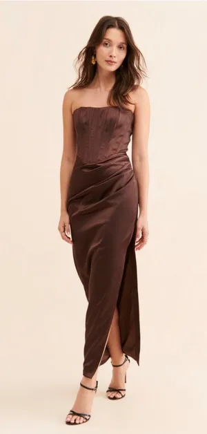 Bardot Everlasting Corset Strapless Satin Gown Chocolate thumbnail 4