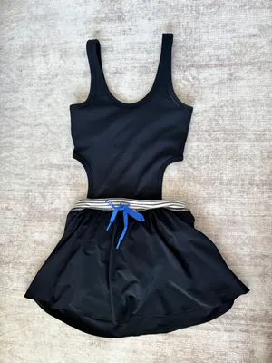 Aerie OFFLINE Black Tennis Dress Ribbed Bodysuit Built In Bra & Shorts Small thumbnail 1