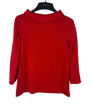 J.Crew 100% Cashmere Sweater Women’s Red Mock Neck 3/4 Sleeve Knit Top thumbnail 1