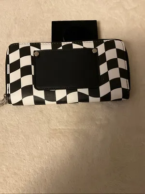 No Boundaries Black & White Wavy Checkerboard Zip Wallet thumbnail 2