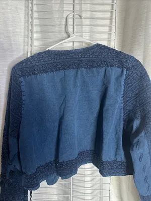 Soft Surroundings Navy Embroidered Open-Front Cropped Jacket thumbnail 2