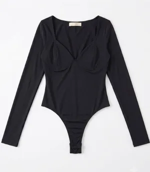 Long-Sleeve Black Underwire Bodysuit Bandeau thumbnail 1