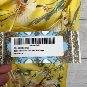 Boohoo NWT Womens 12 Yellow Satin Floral Cowl Neck Slip Maxi Dress Flute Hem thumbnail 5