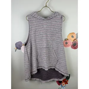 Free People Knit Pink & Purple Striped Sleeveless Knit Hoodie - Size - Small thumbnail 2