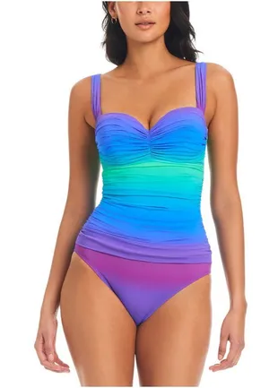 NWT Bleu By Rod Beattie Moment Shirred Bandeau One-Piece Swimsuit Blue Multi 6 thumbnail 1