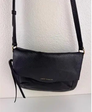 Vince Camuto Black Leather Crossbody Bag Flap Zipper Pocket‎ Adjustable Strap thumbnail 1