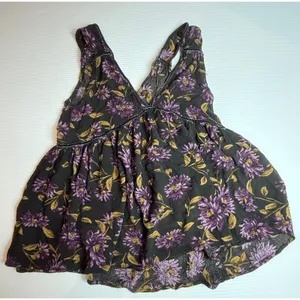 American Eagle Outfitters Floral Babydoll Top Sleeveless Black‎ Purple XS thumbnail 5