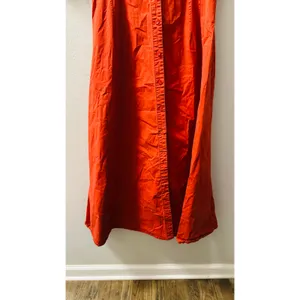 STAUD Red Cotton Blend Collared Neckline Front Button Closure Short Sleeve Dress thumbnail 10