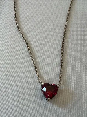 Pandora Silver Necklace with Red Heart Pendant thumbnail 1