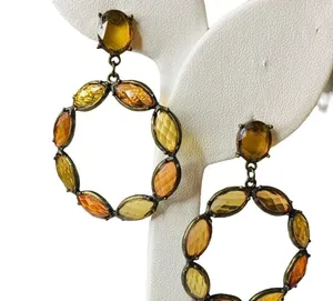 Multicolor Gemstone Round Drop Dangle Earrings thumbnail 2