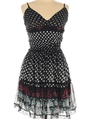 Gurreut Women's Polka Dot Spaghetti Strap Cotton Blend Chiffon Dress-Size L thumbnail 1