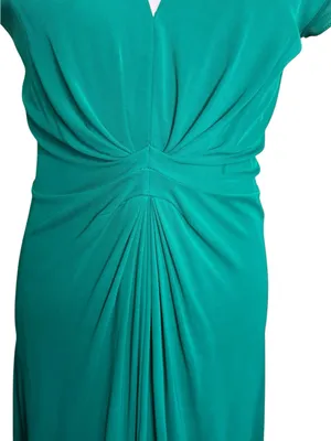 Vintage Banana Republic Emerald Green Ruched Front Dress V-Neck Midi Size 10 thumbnail 6