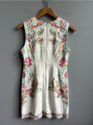 Anthropologie Ciebon White Embroidered V-Neck Shift Dress Floral Sleeveless XS thumbnail 7