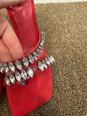 Schutz Red Embellished High Heels Strappy Square Toe Size 7.5 Women's thumbnail 4