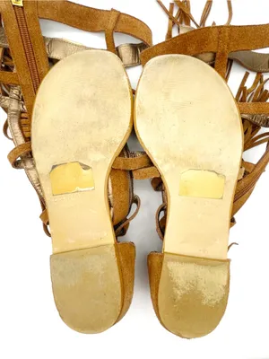 Colin Stuart Victoria’s Secret Sandals 9B Suede Fringe Tall Gladiator Festival thumbnail 9
