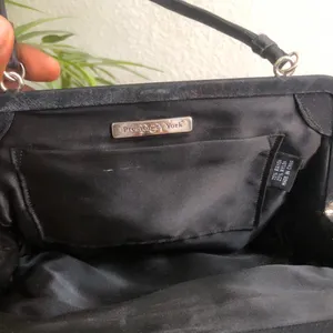 90s Y2K Vintage Dark Black Preston & York Clutch Evening Prom Dinner Wedding Hand Bag Purse Silver Accents Mini #gothic #grunge #whimsygoth Slightly Iridescent thumbnail 2