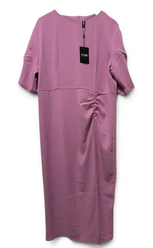 Stylewe Mauve Pink Ruched Side Slit Midi Dress NWT 2XL Elbow Sleeve Puff Pleat thumbnail 1