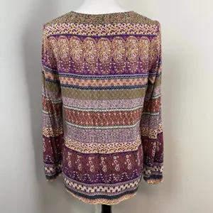 Crosby Mixed Print Long Sleeve Rayon Peasant Blouse Medium Purple thumbnail 4