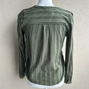 Maeve by Anthropologie Olive Green Striped V-Neck Blouse Longsleeve Size XS thumbnail 5