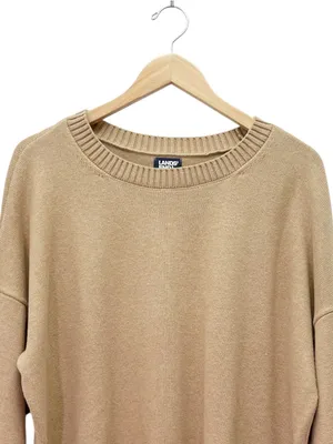 Lands’ End Drifter Sweater Sz XL 18 Tan Cotton Oversized Crewneck Coastal thumbnail 4
