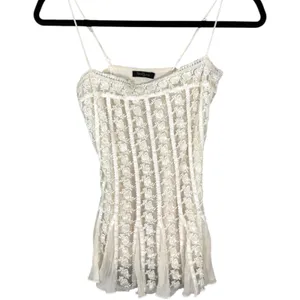 Vintage y2k Babydoll Coquette Ballet Fairy Mesh Floral Lace Silk Blouse Small thumbnail 4