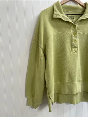 AE American Eagle Big Hug Henley Pullover Sweatshirt in Fresh Green Size XS thumbnail 8